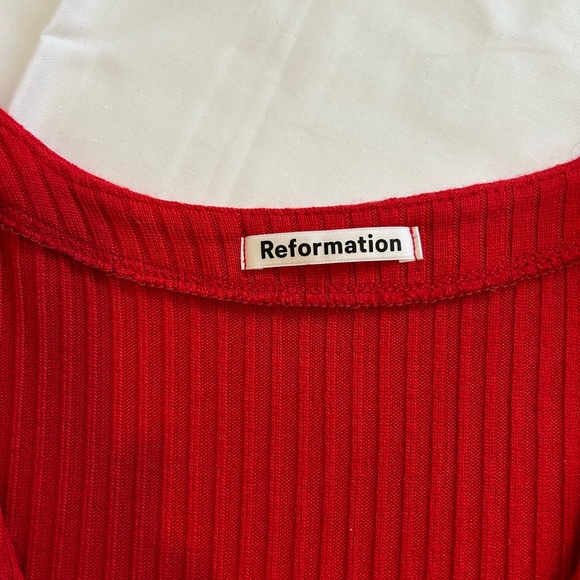 Reformation Red Ribbed Button-Up Top - Picture 3 of 4